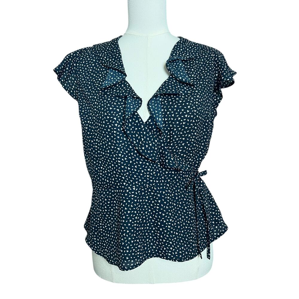 Banana Republic Wrap Top XS Blue Ruffle Peplum Blouse Career Office Chic Peplum